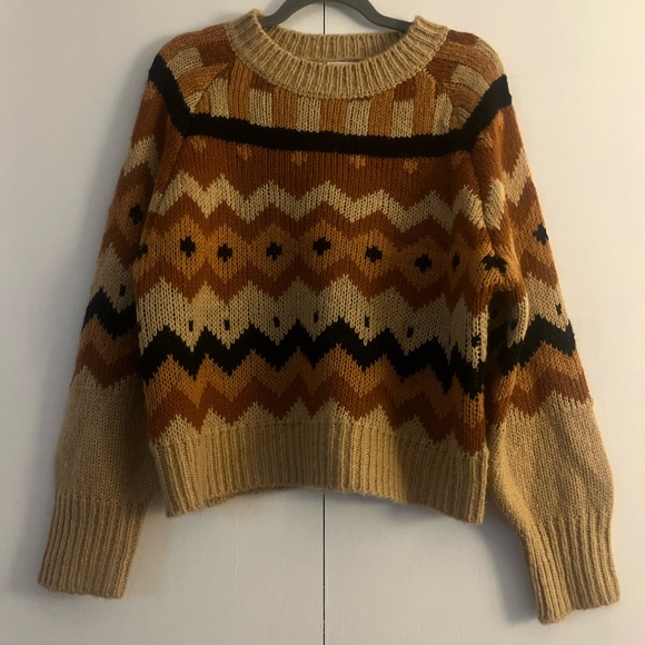 &Merci Sweaters - &Merci Women’s Brown and Tan Knit Sweater - Aztec Design Medium - Fall Essential